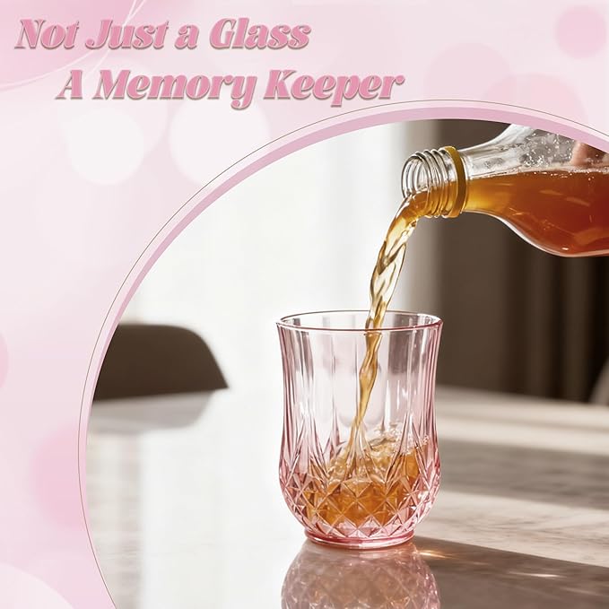 LEYIQU Stemless Wine Glasses, Plastic Reusable Cups Vintage Drinking Glasses Tumblers, Valentine’s Day Gifts for Couples, for Whisky, Beer, Juice, Beverages, Cocktai (24, Pink)