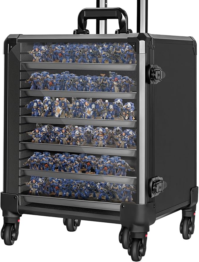 Miniatures Storage Case Miniatures Transport Case Aluminum Alloy Frame Display Case with Lock and Trolley (Large Size)