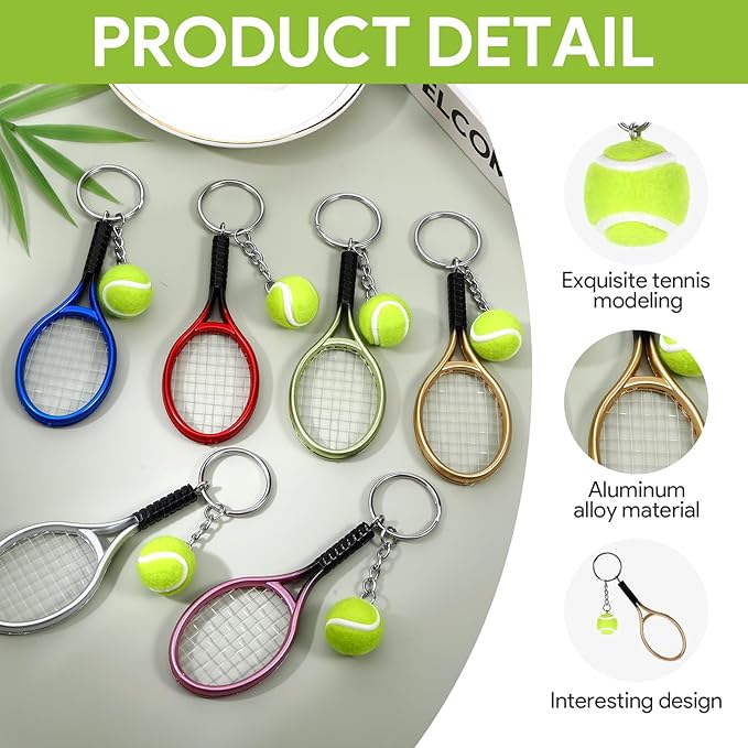 18 Pcs Mini Tennis Racket Keychains, Alloy Cute Keychains Bag Charms Breakaway Keychain, 6 Color Tennis Keychain Ornament Accessories, Sports Fan Key Chains Mini Keychain Tennis Gifts for Men Women