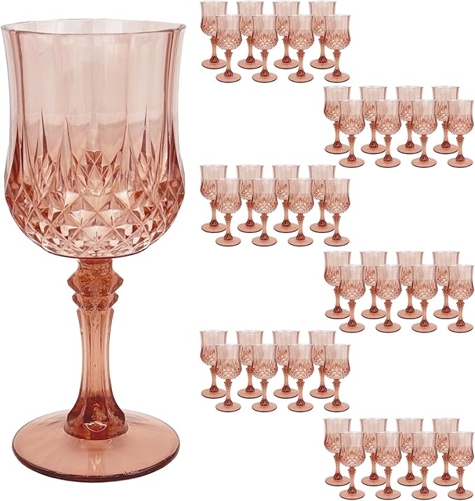 Veiuwa 48 PCS Rose Gold Plastic Wine Glasses，Cordial Glasses，Goblets，Can be Used for Weddings, Everyday Fun Parties and More!