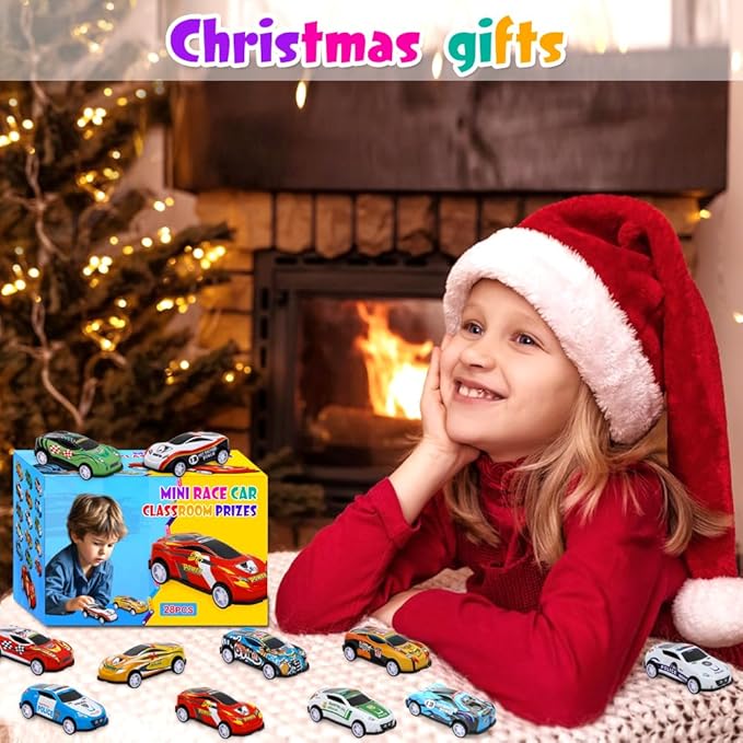 28 pcs Pull Back Cars Toys for Kids, Party Favors Treasure Box for Classroom Prizes Mini Vehicles Race Cars Toys Bulk Xmas Gifts Pinata Goodie Bag Stocking Stuffers for Boys Girls Toddlers