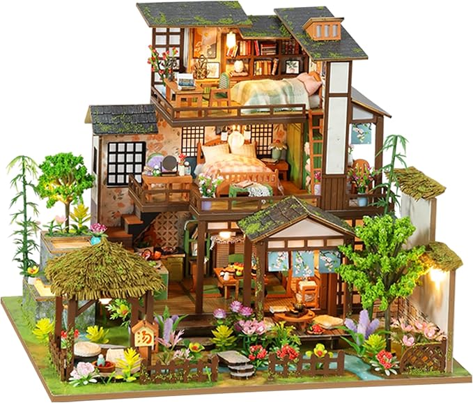 DIY Miniature House Kit - Wooden Dollhouse Miniature Kit - Mini House Building Kit for Adults - Villa Tiny Model DIY Adult Crafts, Spring Courtyard Miniature Kit, Unique Gift for Families, Friends