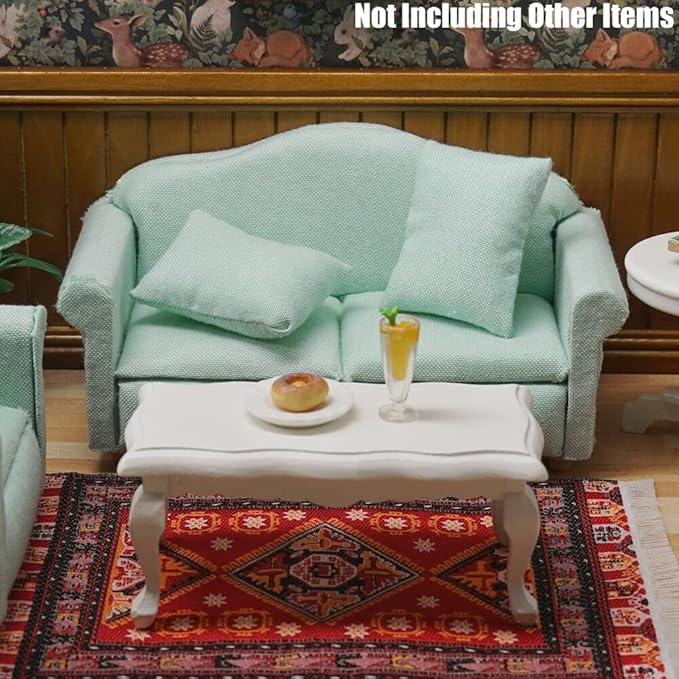 Odoria Dollhouse Couch Loveseat Miniature - 1/12 Scale Upholstered Sofa for Modern Living Room Bedroom - Mini Settee Chaise Lounge Wood Furniture Green