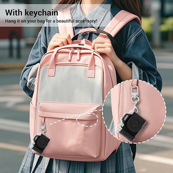 Zunate Mini Keychain Camera, 48MP HD Mini Retro Digital Camera, Portable Small Cameras Vintage Compact Micro Cameras, 1.54 inch HD Screen for Travel Study Recording (Black)