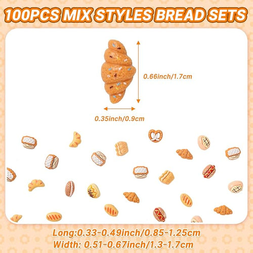 100CS Mini Bread Miniature Bread Bulk Mixed Styles Resin Bakery Food for Photography Props Home House Desk Shops Party Display Decor