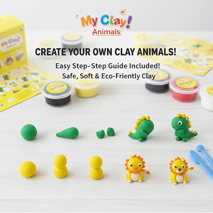 Air Dry Clay Kit, 5 Packs Modeling Clay Animals Kit for Kids, DIY Model Magic Clay with Tools & Tutorials, Soft& Non-Sticky, Safe& Non-Toxic Magic Clays, Creatible Art Crafts Toys Gifts for Boys Girls