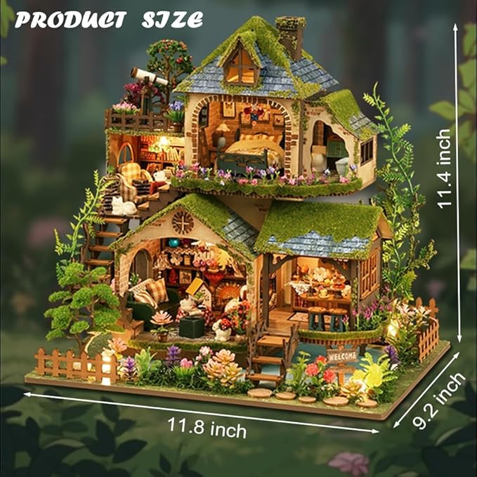 Forest Miniature Dollhouse Kit, DIY Mini House Making Kit with Furnitures, Tiny House Kit to Build for Adults, Hobby Craft Gift for Christmas Day, Forest Adventure
