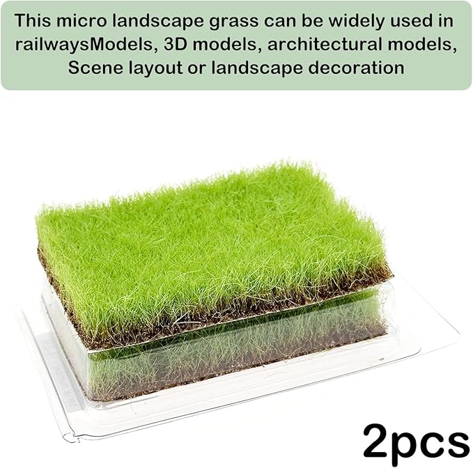 Woohome 2 PCS Static Grass Tuft Railway Artificial Grass for Train Scenery, Railway Landscape, Military Sand Table DIY, Light Green