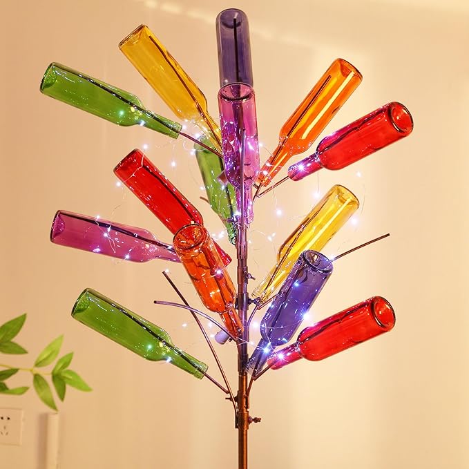 Rtteri 12 Sets Small Empty Wine Bottles with Cork Lights Centerpiece and 30 LED Battery Operated Cork Lights for Birthday Wedding Party Decoration (375 ml,Colorful Bottle)