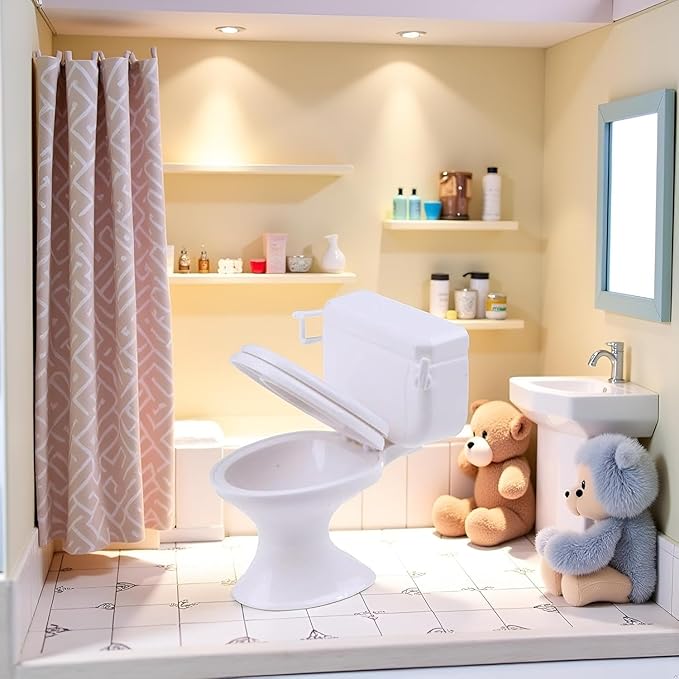 1:12 Scale Miniature Bathroom Toilet - Realistic Dollhouse Furniture for DIY Crafts, Dioramas and Architectural Models