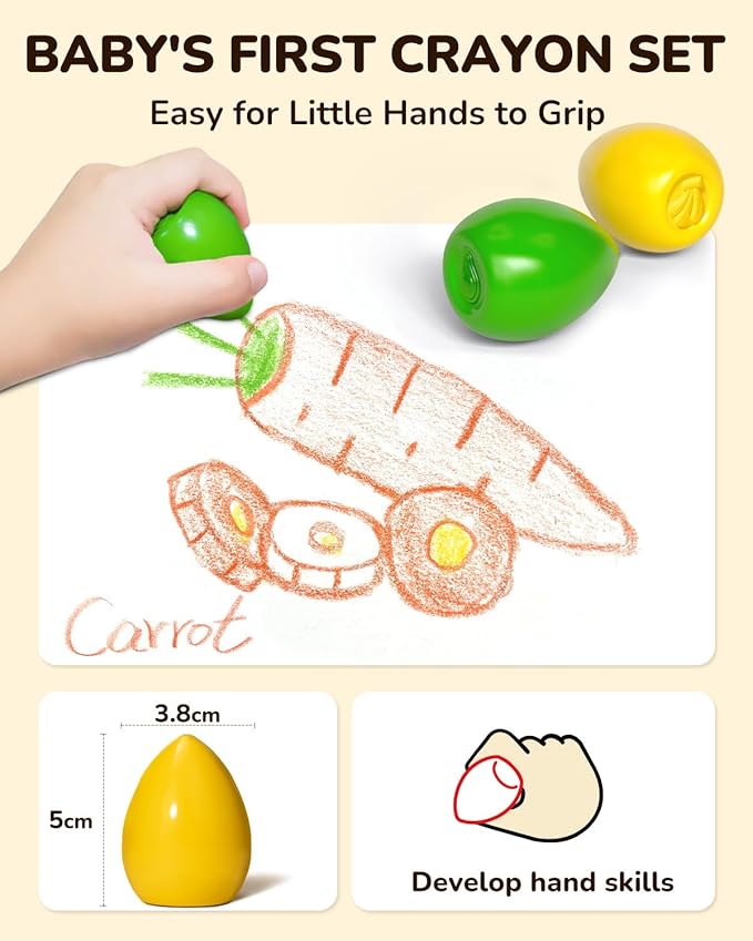 JUPITEARTH 6 Colors Egg Crayons for kids, Palm-Grasp Non Toxic Jumbo Washable Crayons for Kids, Fat Brain Toys for Art Supplies and Perfect Gifts for Boys and Girls