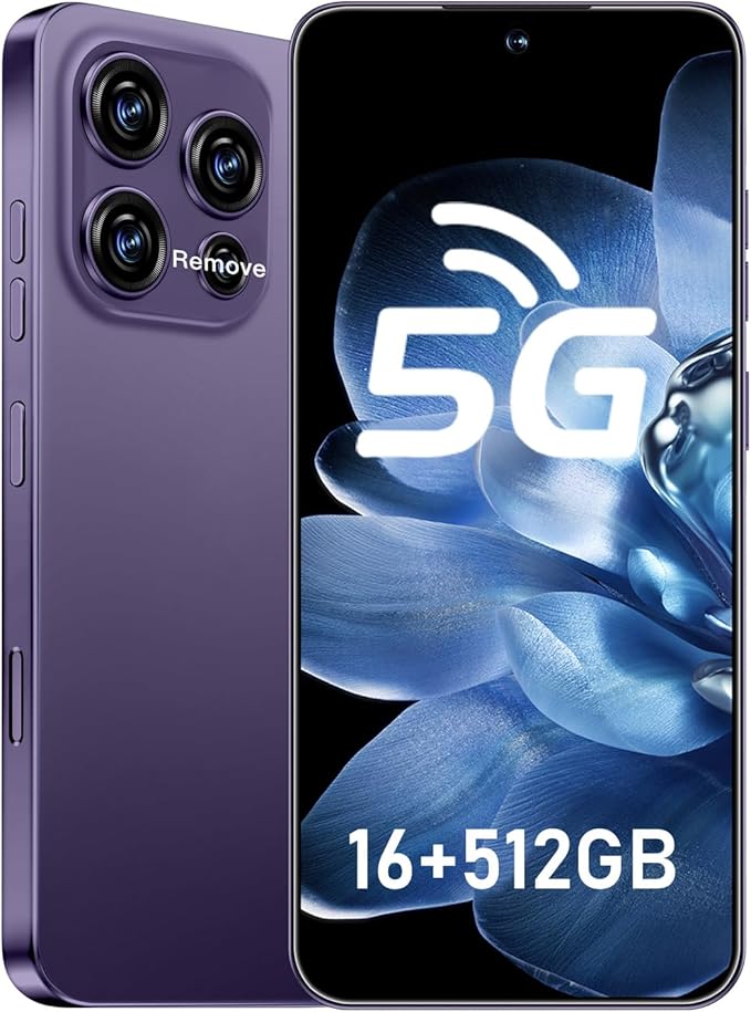 JQAKP 16PROMA X 5G Phone,Smartphone Unlocked Cell Phone 16GB+512GB/6.99“ HD Screen Display/68MP+108MP Camera/7000 mAh, Dual SIM Card/Face Unlock/Fingerprint Button Unlock (Dark Purple)