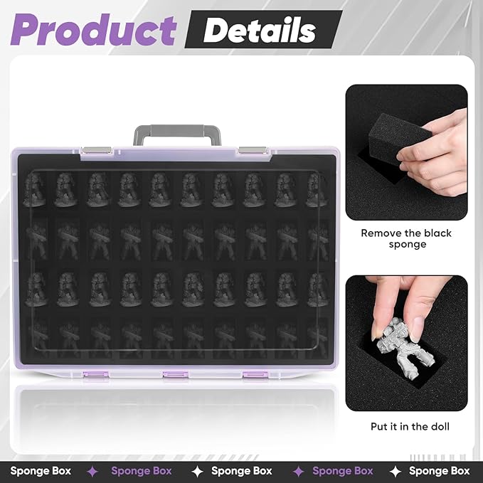 Miniature Storage Carrying Figure Case - 120 Slot Figurine Minature Carrying Case with 3 Foam Layer for Miniatures Compatible with 40k, DND & More (Purple)