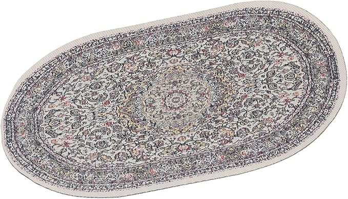 Hapivida Dollhouse Miniature Rug, Vibrant Floral Vintage Woven Carpet Oval Design for Dollhouse Bedroom, 15cm Length, Woven Fabric, Dollhouse Accessories for Living Room Decor