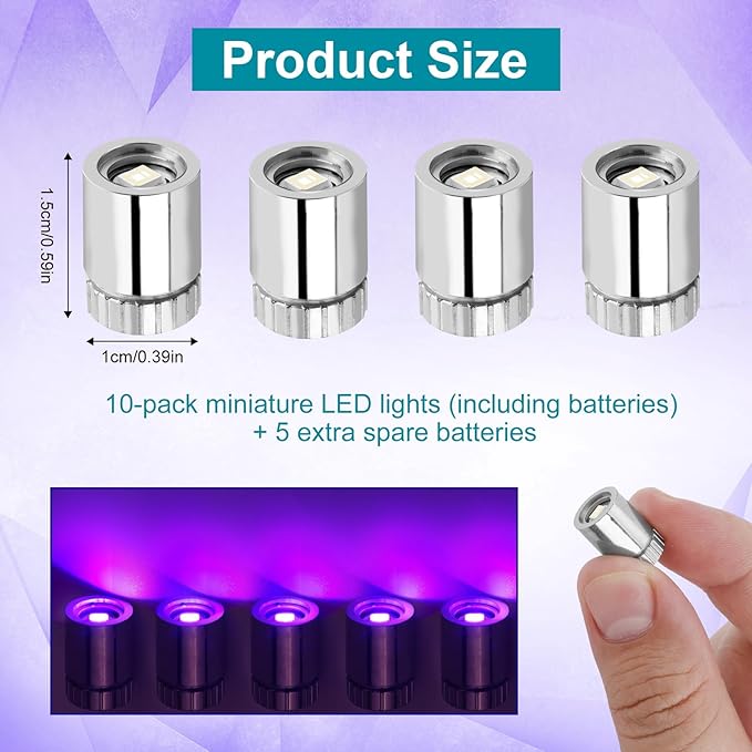 10pcs Miniature LED Spot Lights for Craft, Battery Operated Small LED Light with Battery for Dollhouse Mini Paper Lanterns Party Micro Spotlights Decorations Doll House DIY Projects (Purple)