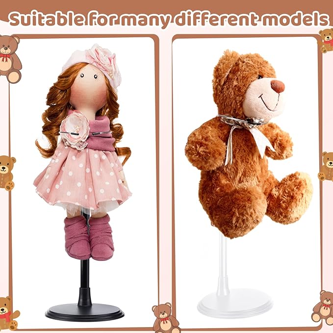 Yaocom 12 Pcs Adjustable Doll Stand Display Holder for 14 to 18 Inches Action Figure Stands with Expandable Waist Wire Bracket Support Dolls Display Rack for Home Shop Birthday Party (White,Black)