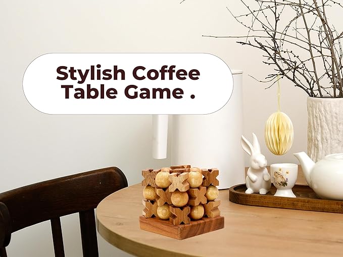 BSIRI 3D Wooden Tic Tac Toe Rustic Coffee Table Decor Unique Gifts for Special Occasions Fun for All Ages in Strategic Game Night Family Games