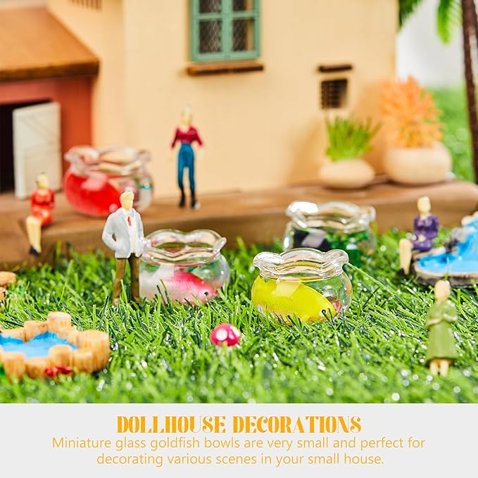 4 Pcs Miniature Dollhouse Accessories, 1: 12 Scale Mini Resin Fish Tank for Garden Scene Decor, Miniature Things for DIY Decorations