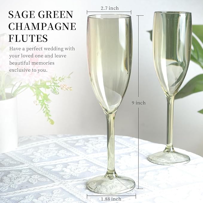 XUWAIDSGN 10 Pcs Reusable Champagne Flutes Plastic Wine Glasses Bulk Vintage Champagne Flutes Mimosa Bar Glasses Stemmed Drinking Cups 5.4OZ for Christmas Birthday Wedding Bride
