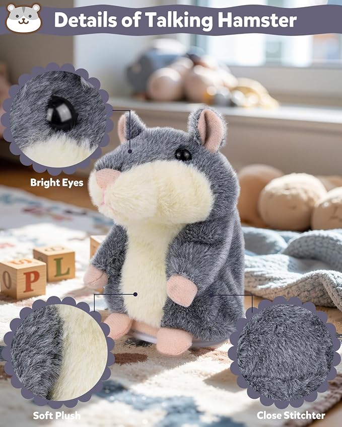 Ayeboovi Kids Toys Talking Hamster Repeats What You Say, Toy for 2 3 4 5 Years Old Boys Girls Birthday Gift, Stocking Stuffer for Toddler Kids Autism Fun Stuffed Animals Interactive Plush