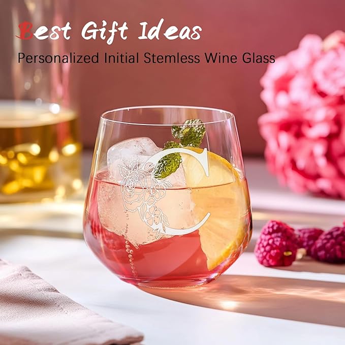 Personalized Gifts for Women, Monogrammed A-Z Wine Glass Customized Gift, Unique Wedding Birthday Gifts for Women Her Mom Friend Sister Wife Daughter Nurse - Dishwasher Safe (C)
