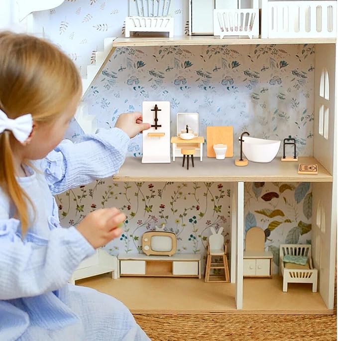 BESPORTBLE 8 Pcs Miniature Dollhouse Furniture 1 12 Scale Bathroom Accessories Set Including Shower Toilet Bathtub Basin Cabinet for Dollhouse Decoration