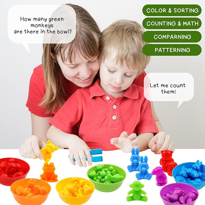 Counting Color Sorting Toys Animals Matching Games with Rainbow Bowls,Preschool Learning Educational Montessori Sensory Training Christmas Stocking Stuffers Gifts for 3 4 5 Year Old Toddlers