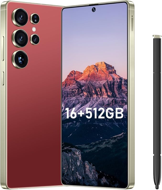 Bnjbmj I25 Ultra Flagship Killer Smartphone - Snapdragon 8 Gen 3, 16GB+512GB, Massive 6.99" FHD+ Display, 108MP+68MP Pro Cam, 7000mAh 2-Day Battery, Android 14, Includes Stylus Pen (Wine Red)