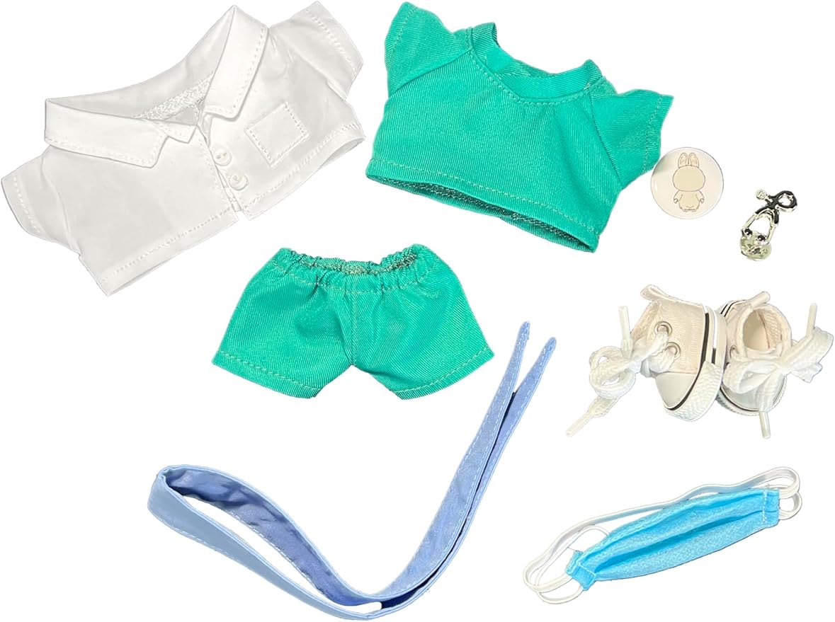 Doctor Set for 6.7 Inch Clothes - 8 Hand-Sewn Mint Green Pieces: White Coat, Pants, Medical Tools I 17cm Pretend Play Costume Accessories Only (Doctor C)