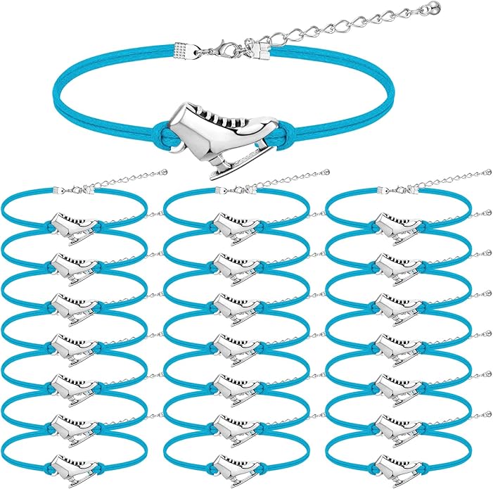 Funtery 24 Pcs Ice Skating Party Favors Colorful Ice Skating Bracelet Skater Birthday Gifts Sports Goodie Items Bulk for Women Men Skater Lover