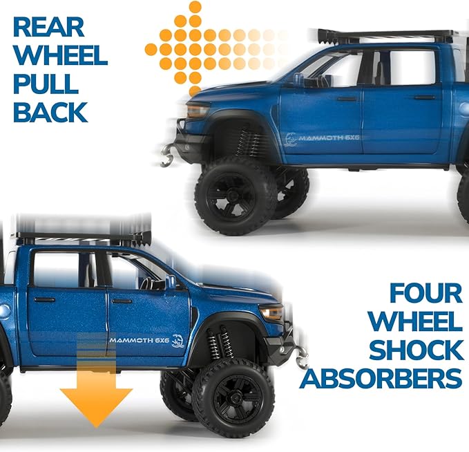 Toy Trucks for Boys 1/32 Diecast Trucks Mammoth Model Truck,Collectible Pickup Truck Model Kit,Pull Back Cars with Lights and Sounds,Toy Trucks for Boys Age 4-7（Blue）
