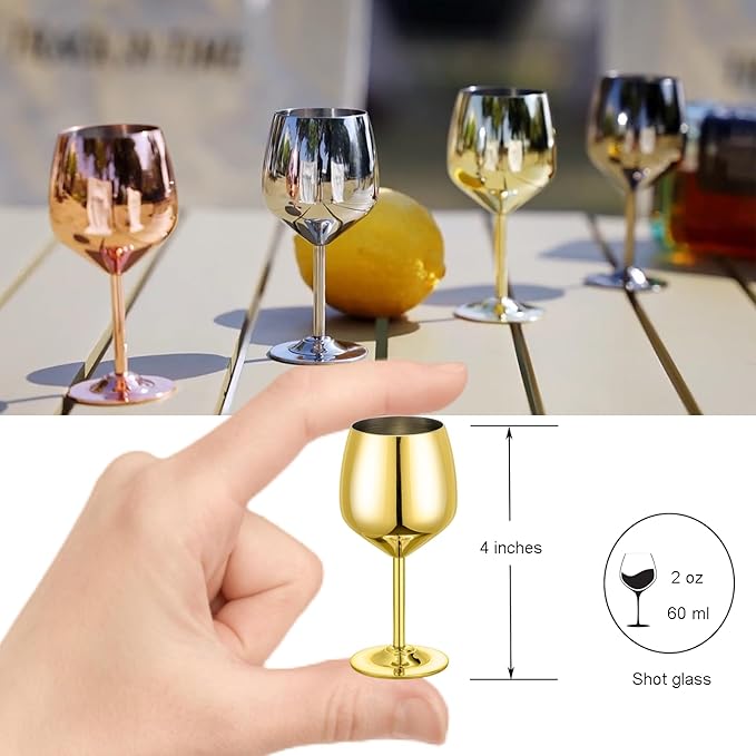 UNISWEET Shot Glasses, 2 oz Shot Glass Set, Stainless Steel Shot Glasses, Mini Wine Glass Perfect for Tasting Brandy,Suitable for party supplies, bar tools, gifts(set of 2) (Gold)