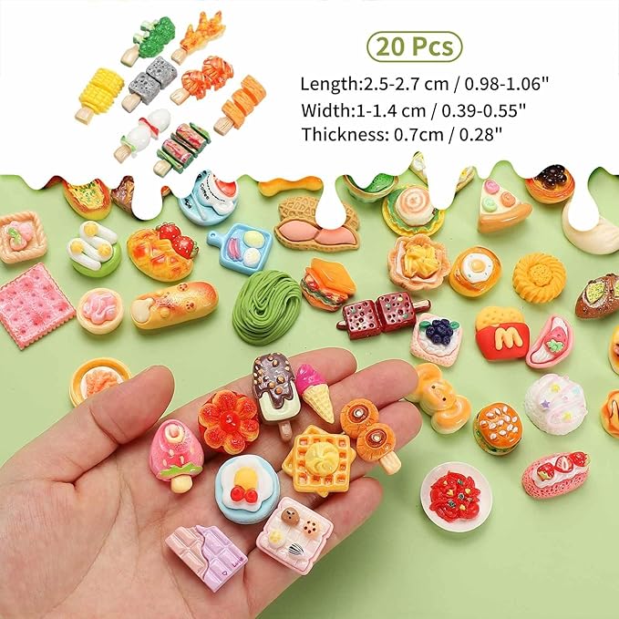 Dollhouse Miniature Food, Cute Mixed Small Barbecue Figures Toys Mini Resin Foods Trinkets for Pretend Play Kitchen Cooking Game & Doll House Decor (Mixing Colors, 20pcs)