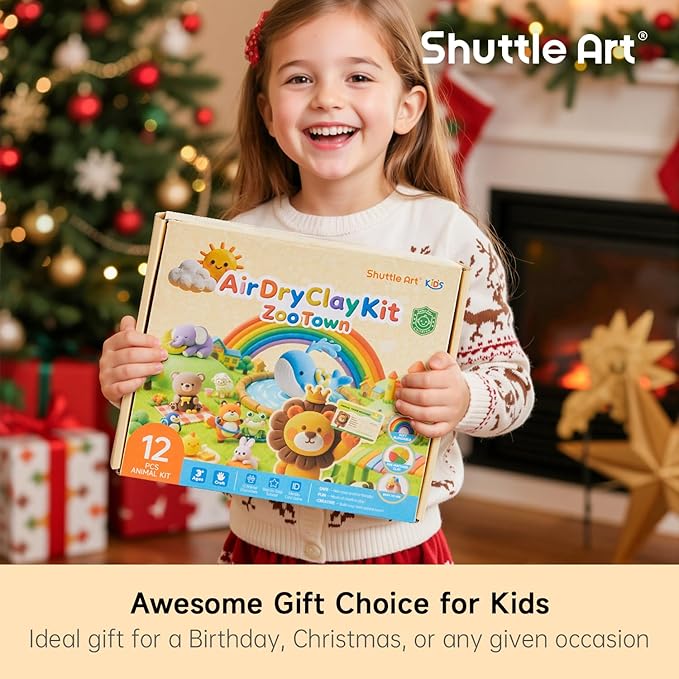 Shuttle Art Air Dry Clay for Kids - Zoo Town, 55 PCS Modeling Clay Kit with Sculpting Tools and Tutorials, Safe & Non-Sticky, Craft Gifts for Boys & Girls