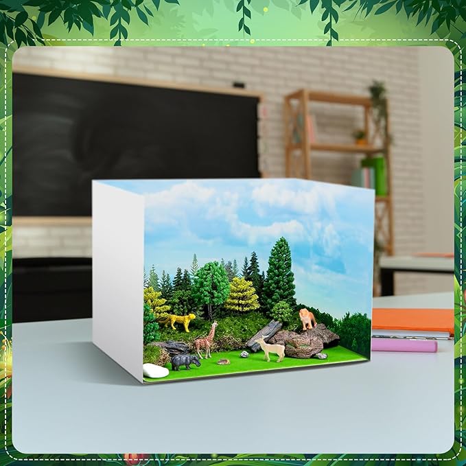 AmazingSpark Diorama Box and Fake Grass Decor, Rainforest Diorama Project Supplies Set, Cardboard Display Case Kit & Artificial Grass with Double Sided Tapes for DIY Crafts(2 Set,Galaxy)