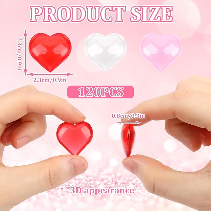 JUNEBRUSHS 120 Pcs Acrylic Red Pink Heart, Valentines Day Decorations Hearts Ornaments Red Pink Heart Shaped Gems Vase Filler for Valentine's Day Wedding Home Table Decor