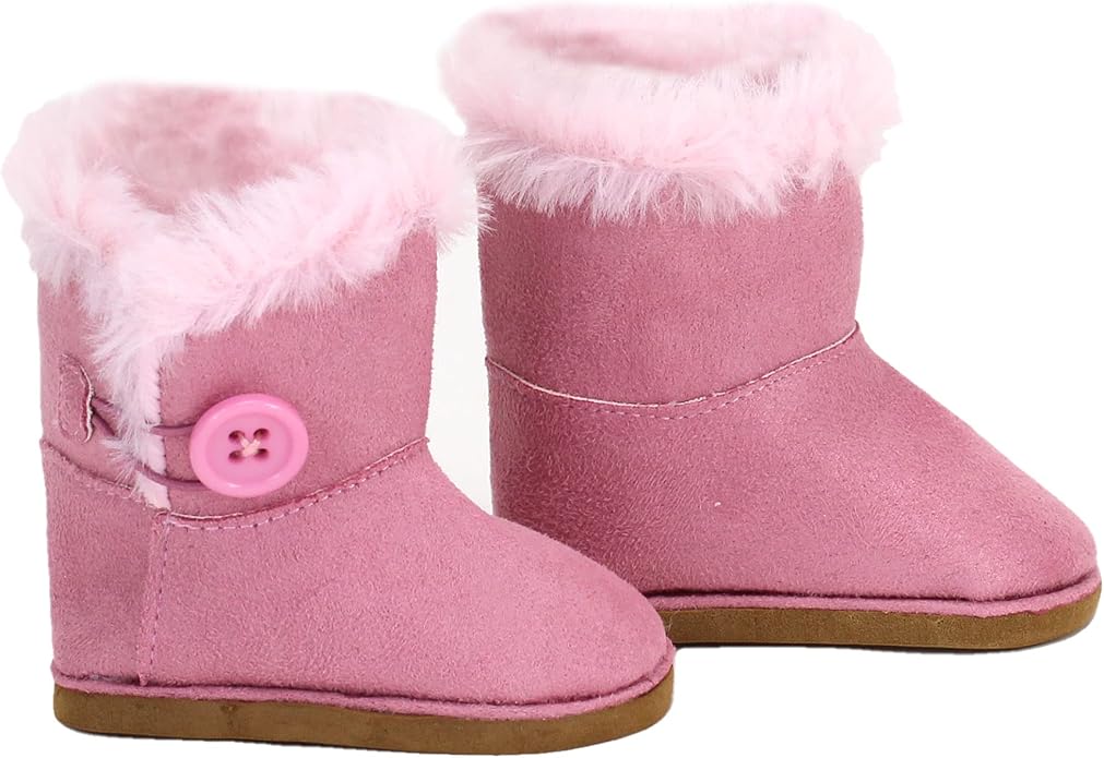Sophia's Gray Suede Winter Boots with White Faux Fur Lining and Trim Plus Gray Side Button and Soft Tan Soles for 18" Dolls