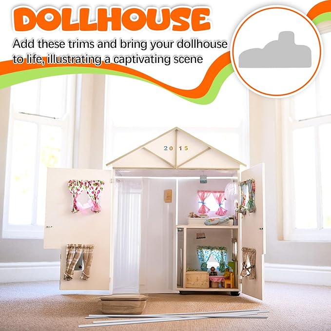 Relaxgiant 12 Pcs Miniature Dollhouse Trim Dollhouse Accessories 3 Styles on 1: 12 Scale 16'' Long Wooden Trims Finishing Corner (Modern Slimline)