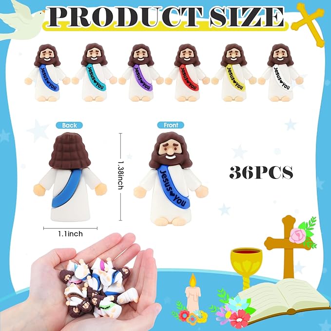 36 Pack Little Jesus Figurines in Bulk, Pocket Jesus Loves You, Jesus Small Figures, Little Tiny Jesus Figures for Church Christmas Party Favors Baptism Gifts