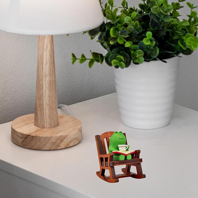 Refintural Miniature Frog Figurines - Funny Frog Sculpture for Shelf, Desk Decoration - Frog Desk Accessories - Perfect Cute Frog Gift for Frog Lovers（Rocking Chair）