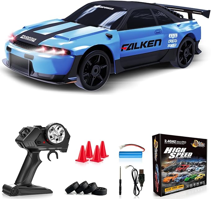RC Drift Car 1:24 Remote Control Car 4WD 15KM/H High Speed Racing Sport Car with LED Lights RC Cars Toy for Kids Boys Girls Adults Gifts Birthday Christmas Rechargeable Batteries