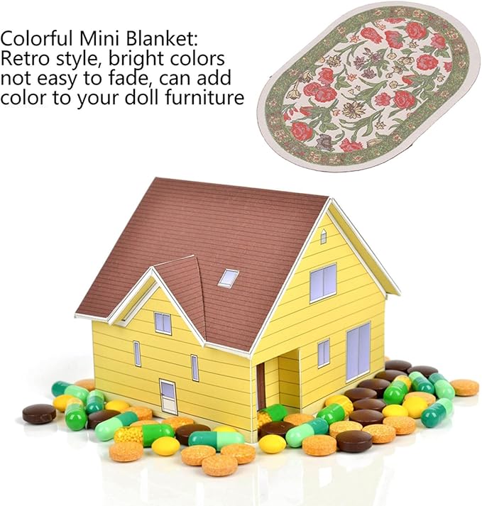 Hapivida 1/12 Dollhouse Decoration Accessories Miniature Rug Vintage Woven Carpet Oval Floral Colorful Design for Doll House Bedroom (B01 Green Leaf Flower)
