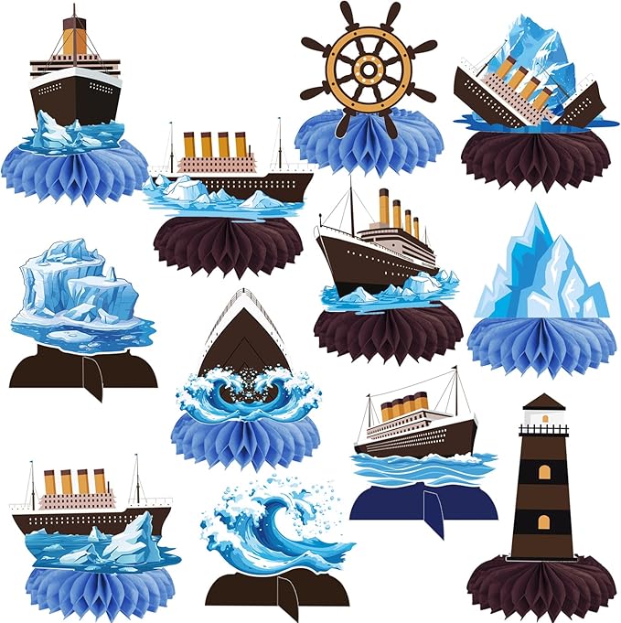 Nautical Theme Party Honeycomb Centerpieces 12-Piece Cruise Ship Classic Movie Table Decorations Ocean Ship Table Centerpieces Nautical Birthday Party Decorations for Baby Shower Supplies