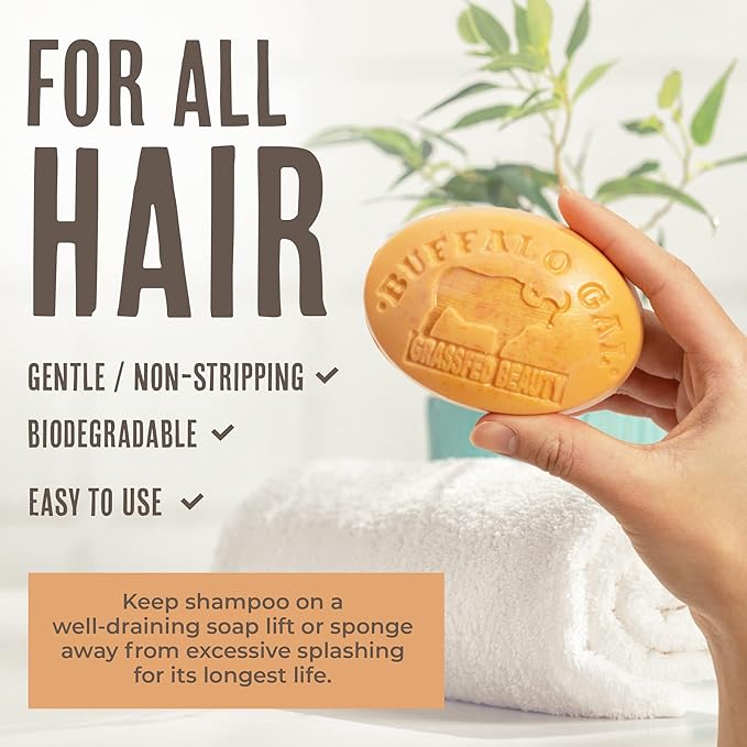 BUFFALO GAL MSM + Tallow Shampoo Bar – Hair Growth Solid Shampoo for Soft, Healthy Hair – pH Balanced, Sulfate-Free, Silicone-Free, Plastic-Free – Natural Essential Oil Scent