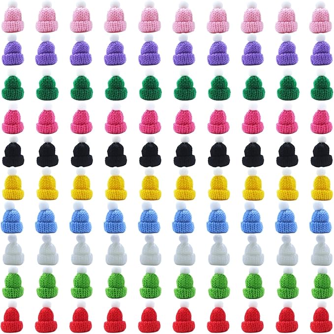 YGbridge Mini Santa Hats, 100PCS Mini Hats for Crafts, Christmas Tiny Hat Knitting Doll Hat for Christmas Craft Supplies, Tree Ornaments, Snowman Doll Decor, DIY Art Yarn (Multi-Color, 100PCS)