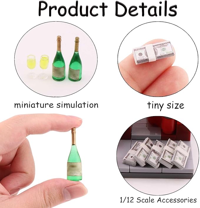 FTYHXP Miniatures Dollhouse 1 12 Scale Accessories 400 Pcs Tiny Money with 1 Set Miniature Champagne Bottles Set Model for Miniature Doll Accessories,Action Figure Props,DIY Craft Projects