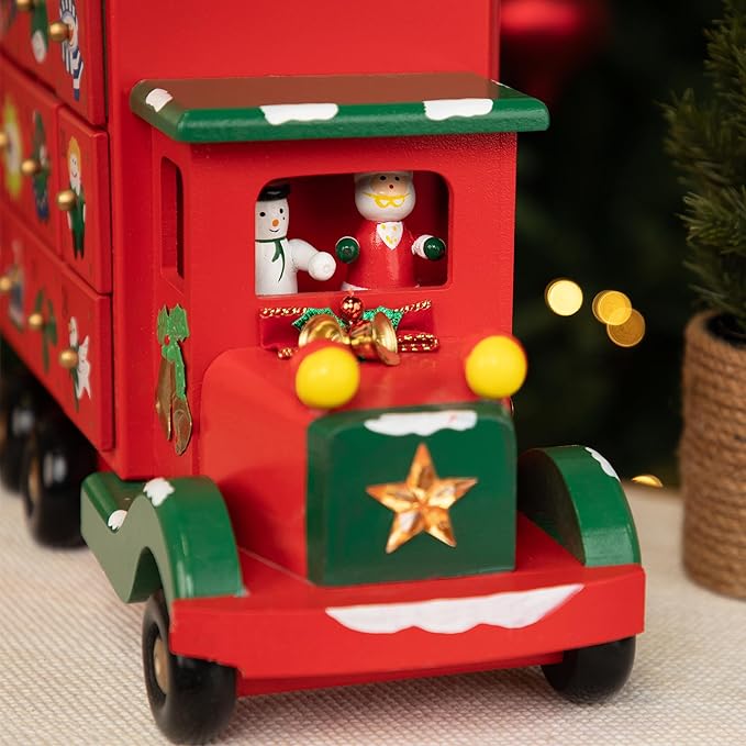 Advent Calendar Storage Truck Christmas Decoration - 14" - Red