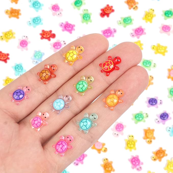200pcs Mini Resin Turtles Luminous Tiny Turtle for Crafts Dollhouse Miniatures Mini Resin Things Animals for Fairy Garden Micro Landscaping Decoration Home Decor, 10 Colors(0.4 * 0.5inch)