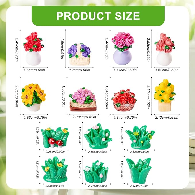 42Pcs Miniature Dollhouse Plants Set,Artificial Resin Flowers & Grass Clumps,DIY Micro Garden Decor for Fairy Gardens,Terrariums,Mini Landscape