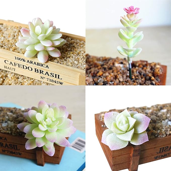 Cayway 20 PCS Artificial Succulents Picks Creamy White Artificial Succulent Plants, Fake Succulent Assortment in Flocked in Different Type for Indoor and Outdoor Home Decor Floral Arrangements